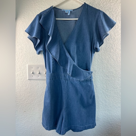 Draper James Chambray Ruffle Wrap Romper - Picture 5 of 12